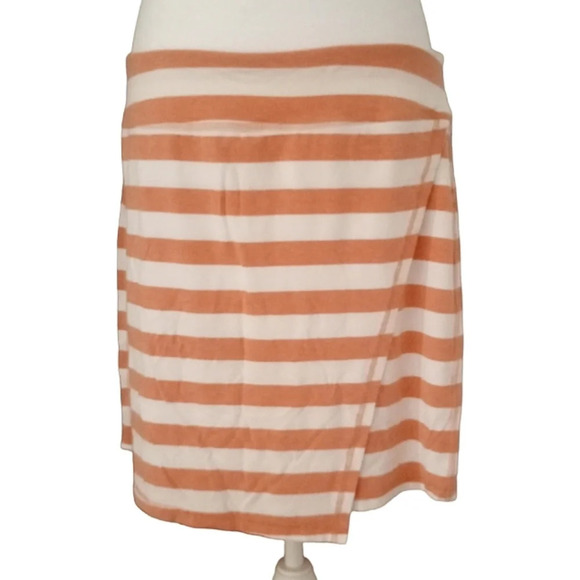 Athleta Ribbon Stripe Faux Wrap Skirt Cosmic Orange & White Stretchy Size XL - Picture 2 of 6